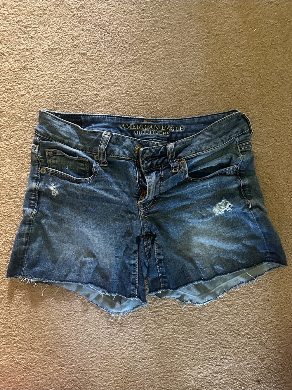 American Eagle Outfitters Frayed Hem Denim Shorts - Blue
